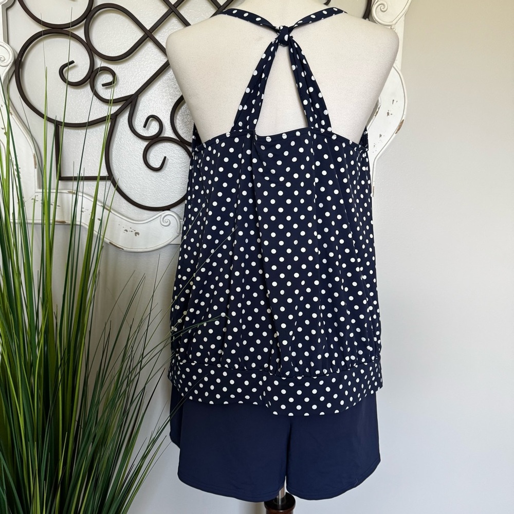 LANDS’ END Size 20W Navy Polka Dot Tankini Swimsuit Set w/ Short Bottom - Picture 4 of 6